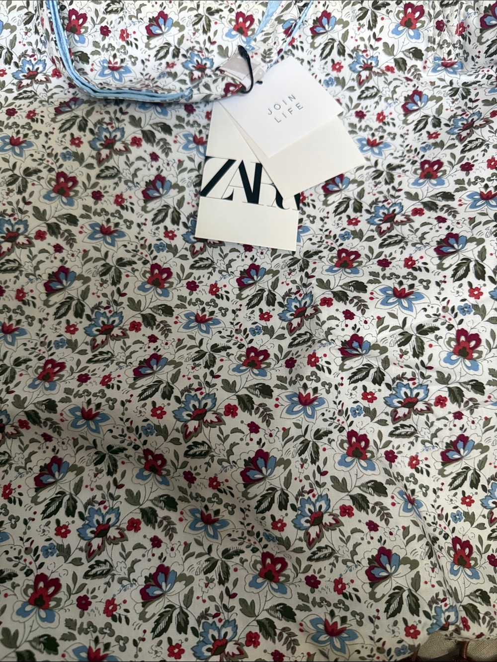 Zara Floral Tote Bag in White with Red and Blue Flowers